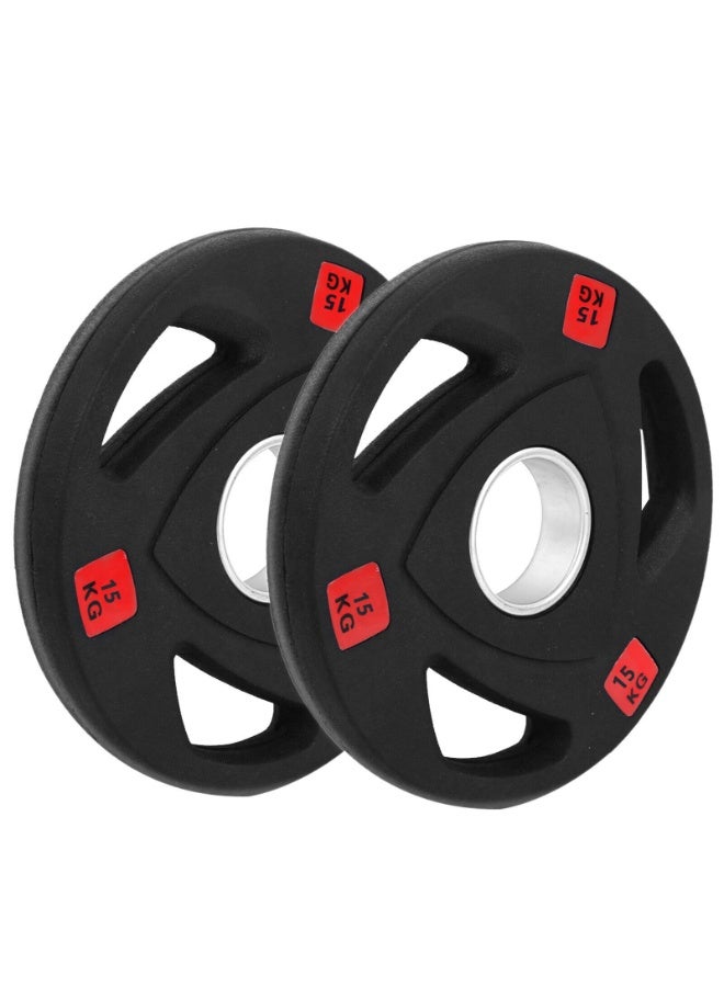 Olympic Rubber Weight Plates Pair with Tri-Grip Handles, Solid Cast Iron Barbell Discs 2.5kg–25kg for Strength Training, Weightlifting, Powerlifting, Home Gym & Muscle Building(2X15kg) - Image 1